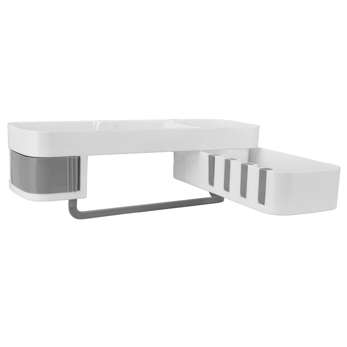 Bathroom Corner Rack Double Layer Rotatable Wall Mounted Stylish Simple Multifunctional Storage ShelfWhite and Grey