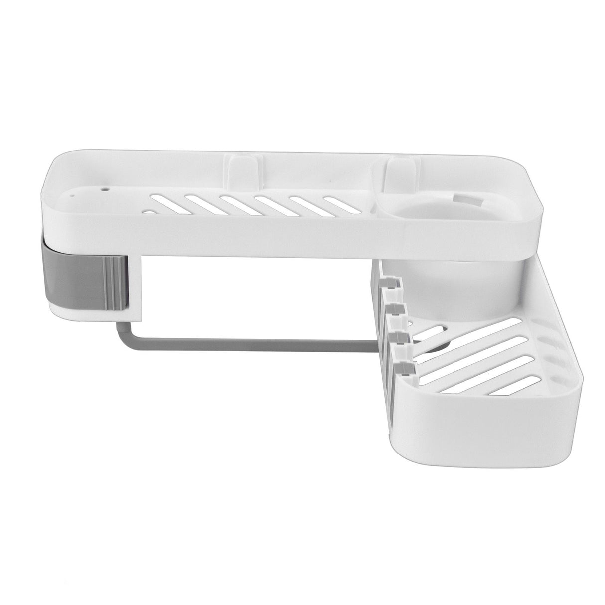 Bathroom Corner Rack Double Layer Rotatable Wall Mounted Stylish Simple Multifunctional Storage ShelfWhite and Grey