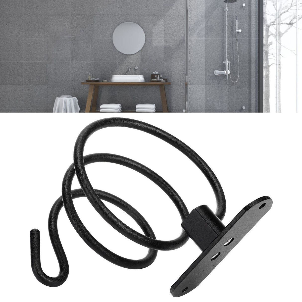 Hair Dryer Holder Wall Mounted Bathroom Blower Hanging Rack Organizer Punching Free Black