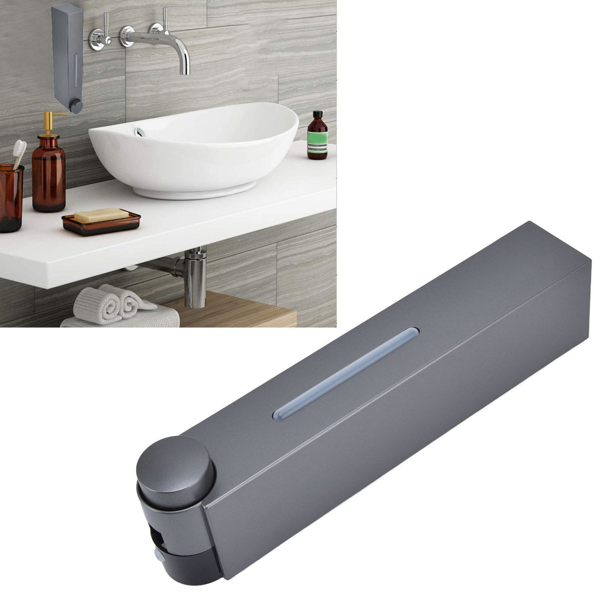 Push Type Hand Soap Dispenser 420ML 2 Compartment Design Wall Mounted Shampoo Dispenser for Hotel Home Bathroom RestaurantGray