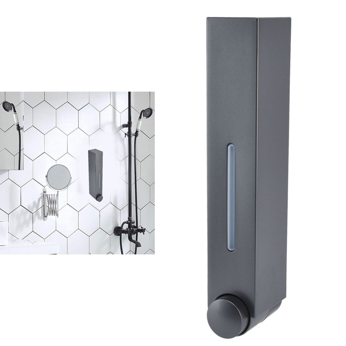 Push Type Hand Soap Dispenser 420ML 2 Compartment Design Wall Mounted Shampoo Dispenser for Hotel Home Bathroom RestaurantGray