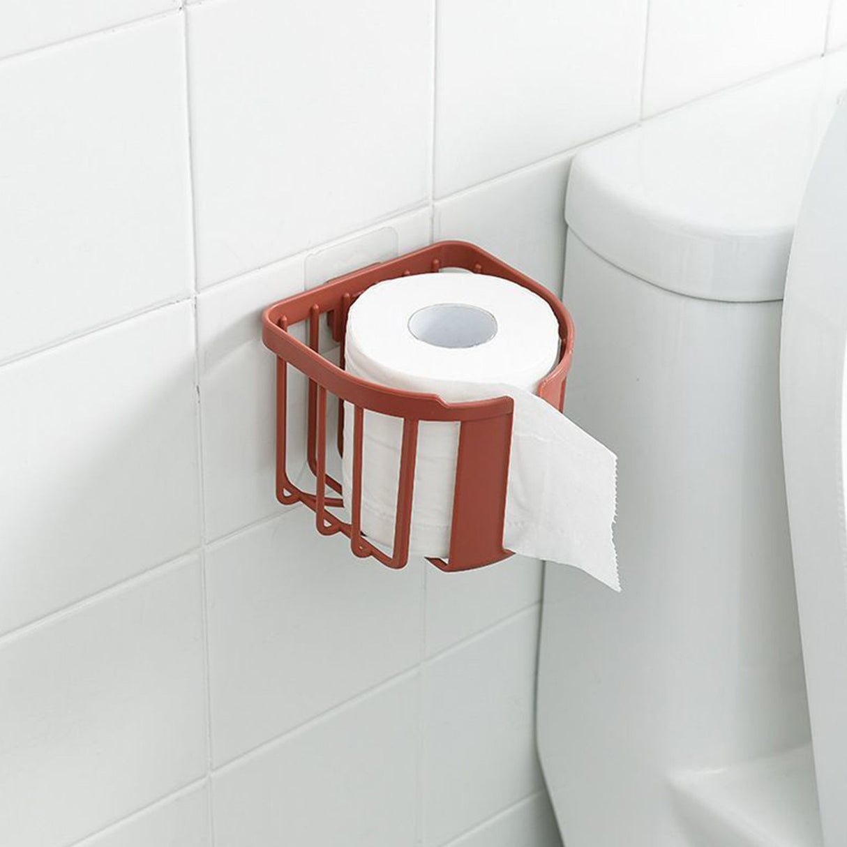 Wall Mount Paper Holder ABS Punch Free Smooth Toilet Tissue Box for Bathroom Kitchen WashroomRed