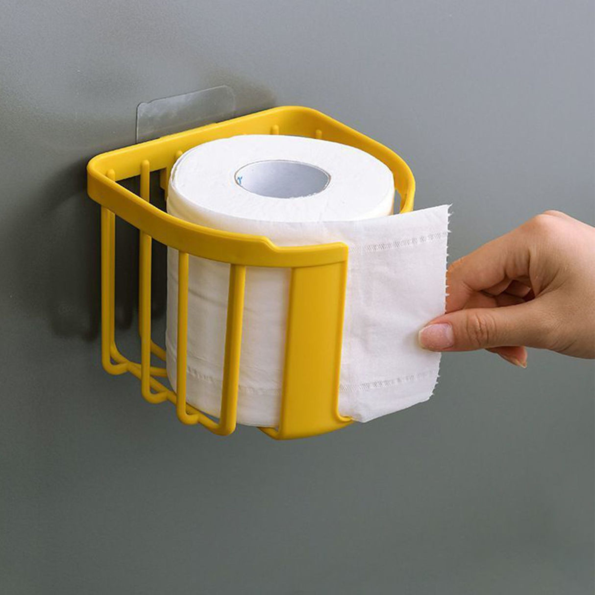 Wall Mount Paper Holder ABS Punch Free Smooth Toilet Tissue Box for Bathroom Kitchen WashroomYellow
