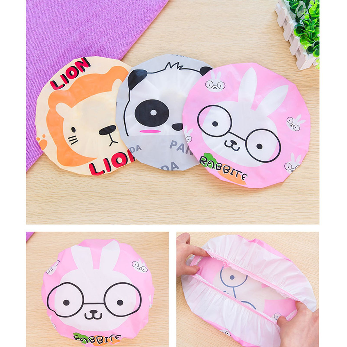 Bath Shower Cap Reusable Waterproof Kitchen Oilproof Hair Hat Cute Cartoon Design for Adults KidsRandom Style
