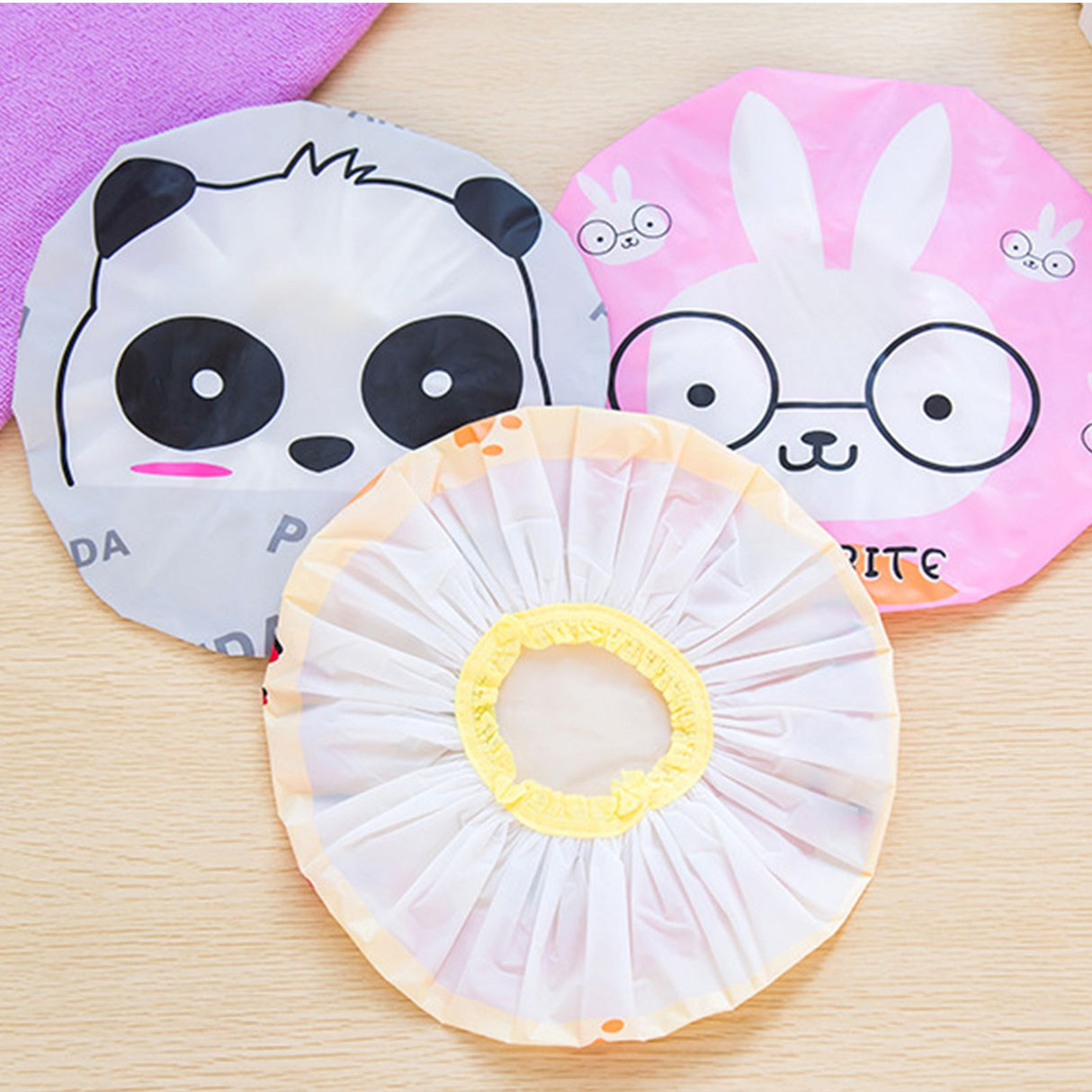 Bath Shower Cap Reusable Waterproof Kitchen Oilproof Hair Hat Cute Cartoon Design for Adults KidsRandom Style