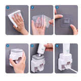 Automatic Toothpaste Dispenser Squeezer with Toothbrush Holder Wall Mounted for Bathroom Adults KidsGrey - Rear View