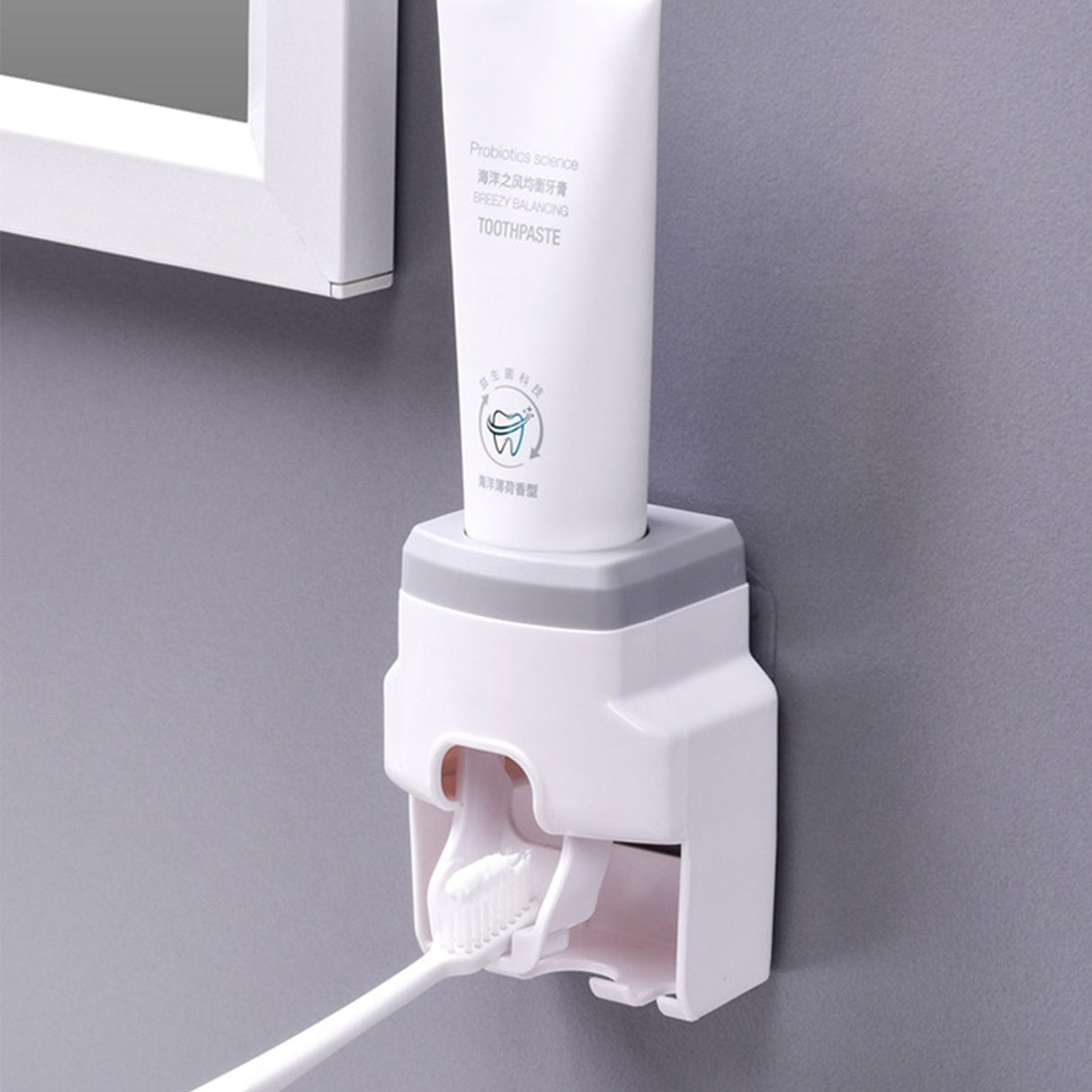 Automatic Toothpaste Dispenser Squeezer with Toothbrush Holder Wall Mounted for Bathroom Adults KidsGrey