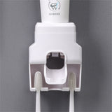 Automatic Toothpaste Dispenser Squeezer with Toothbrush Holder Wall Mounted for Bathroom Adults KidsWhite - Front View