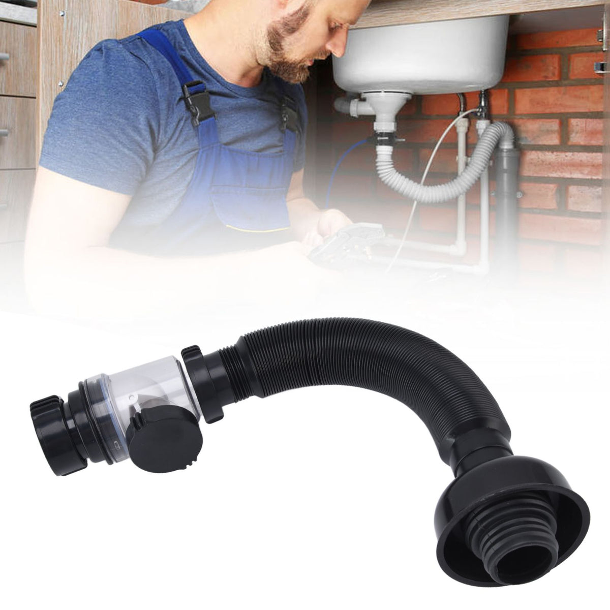 Basin Drain Pipe Wash Basin Sink Drain Hose Flexible PVC Water Pipe for Kitchen Bathroom BlackMulti Function