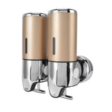 Wall Mount Soap Shower Dispenser Dual Pump 2 Separate Compartments Reusable Space Saving Shampoo Conditioner Dispenser 9506G Gold 1000ML - Close-Up Angle