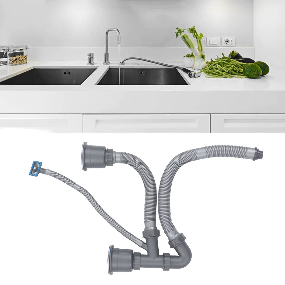Kitchen Sink Double Hose Drain Kit Quick Draining Expandable Multiple Deodorants Universal Drain Kit for Kitchen Sink