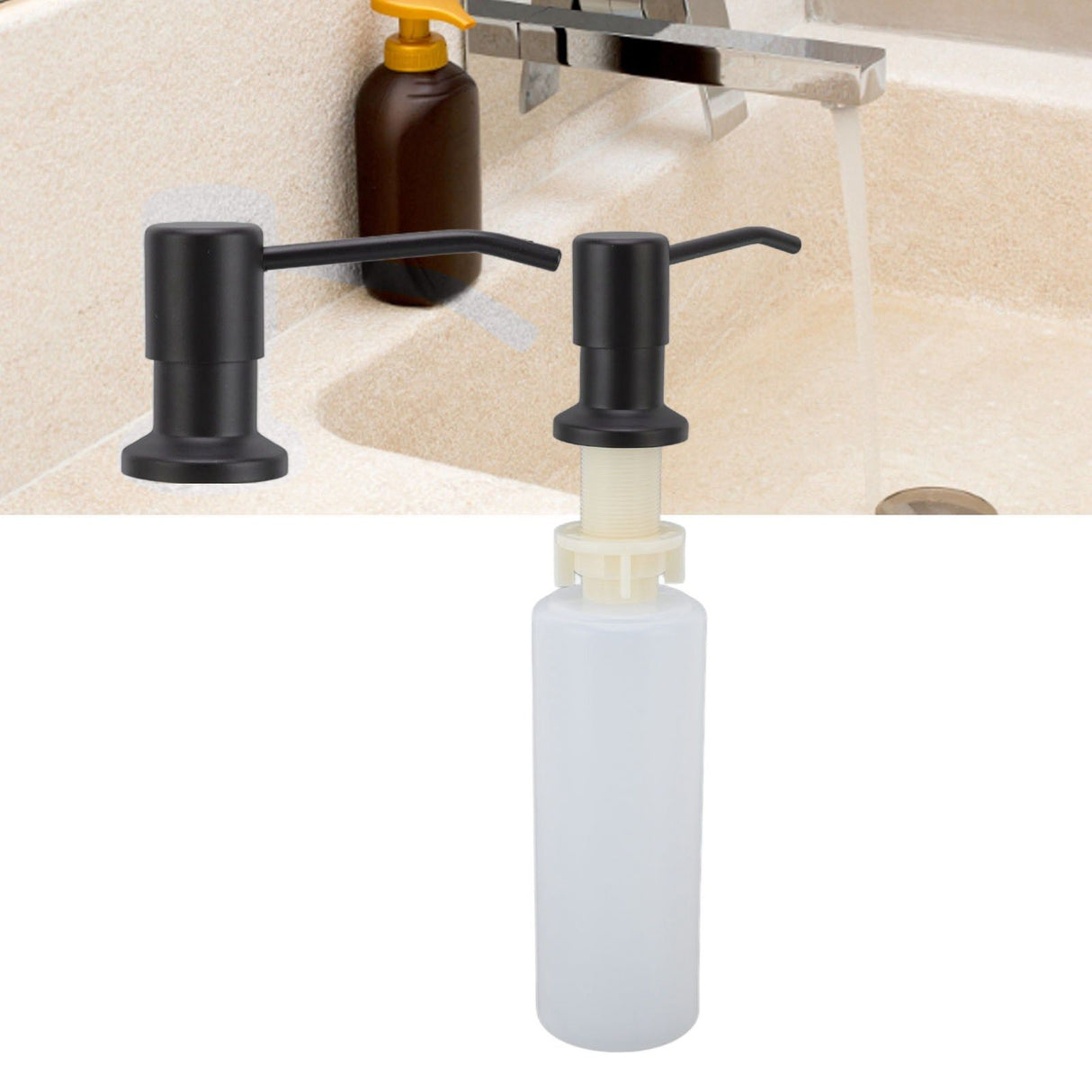 300ml Kitchen Sink Soap Dispenser Stainless Steel 360° Rotation Multifunctional Soap Dispenser for Kitchen Black