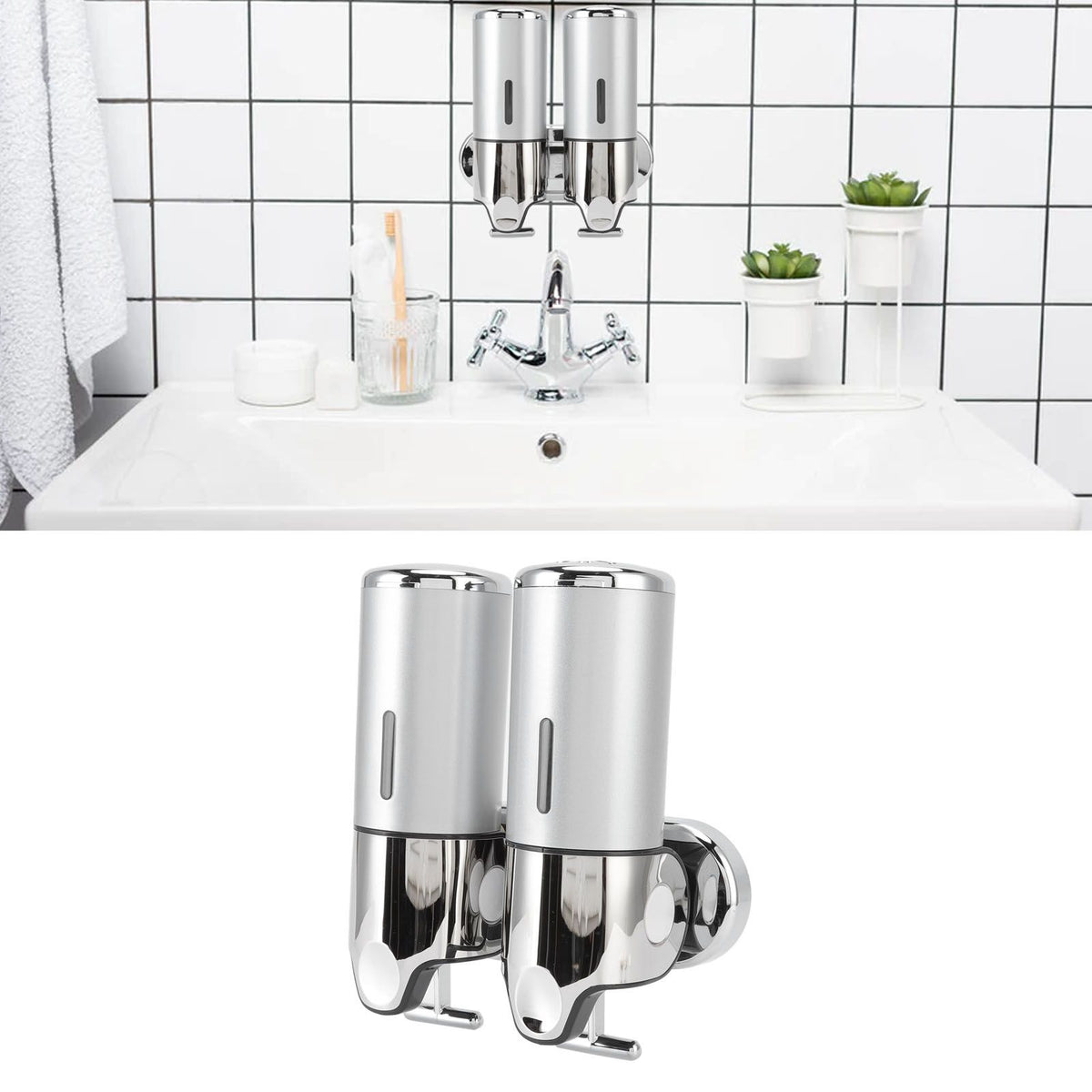 Soap Dispenser Dual Pump 1000ml Wall Mounted Easily Refilled Reusable Shampoo Dispenser for Bathroom Hotel