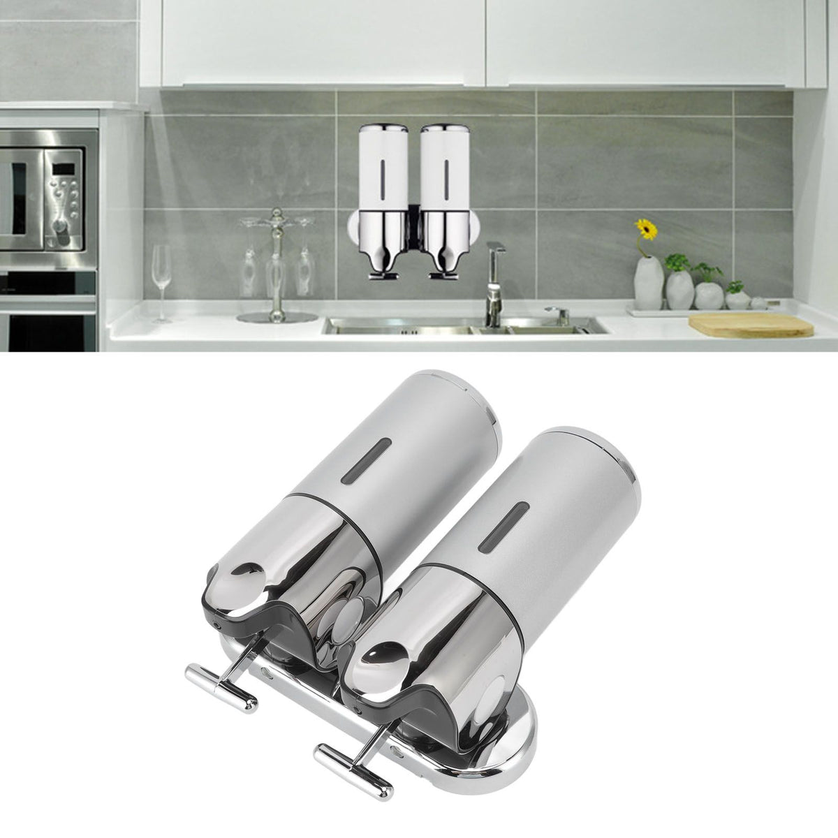 Soap Dispenser Dual Pump 1000ml Wall Mounted Easily Refilled Reusable Shampoo Dispenser for Bathroom Hotel