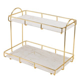 2 Tier Cosmetic Storage Shelf Large Capacity Waterproof Gold Metal Storage Shelf Rack for Bathroom Kitchen Bedroom
