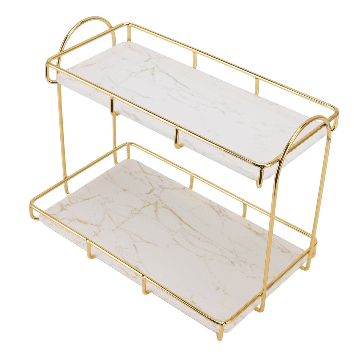 2 Tier Cosmetic Storage Shelf Large Capacity Waterproof Gold Metal Storage Shelf Rack for Bathroom Kitchen Bedroom