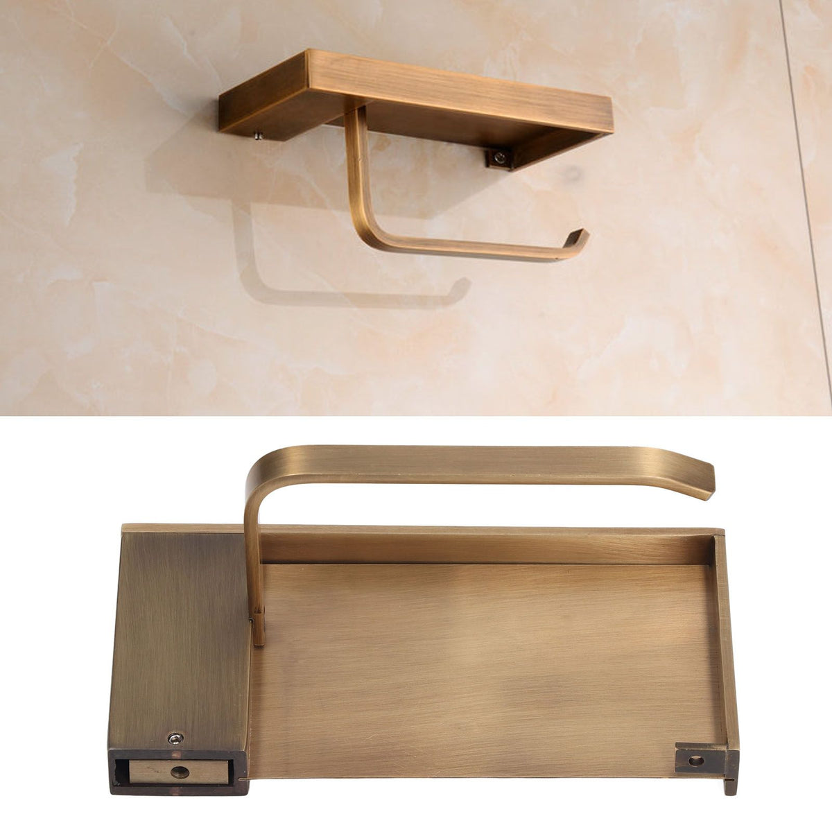 Toilet Paper Holder Phone Shelf Copper Antique Toilet Paper Shelf Gold Toilet Paper Holder with Shelf for Most Paper Rolls Antique Mobile Phone Tissue Holder