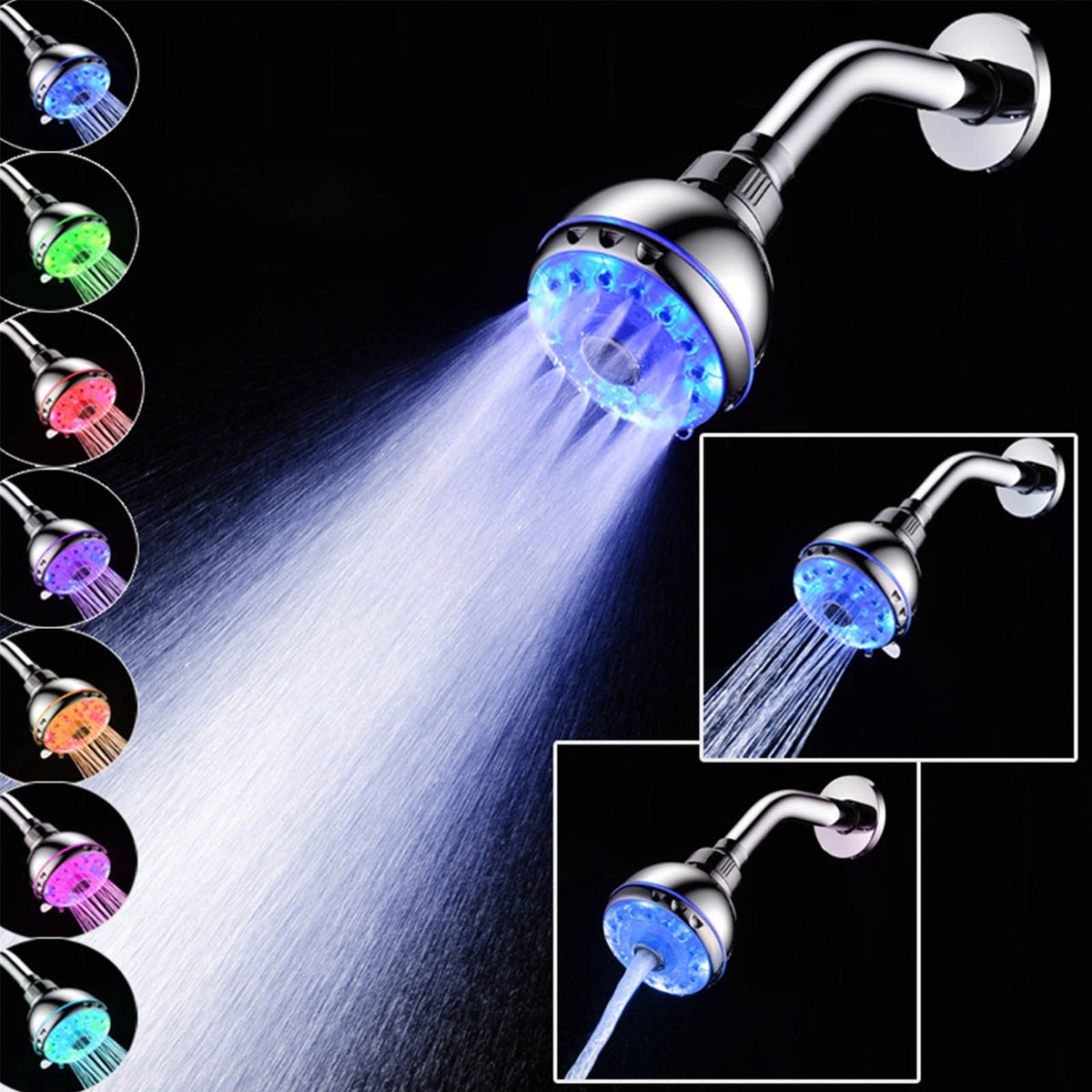 LED Shower Head 7 Color Flash Light Automatically Changing Shower Sprayer with G1/2 External Thread for Bathroom