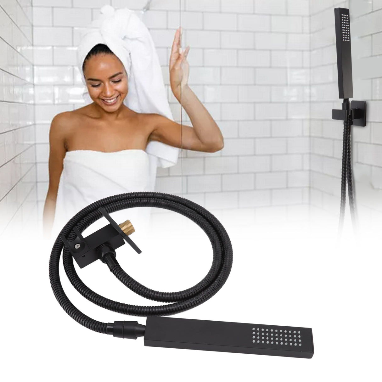 Wall Mounted Shower Set Black High Pressure Shower Head with G1/2 Caliber for Bathroom