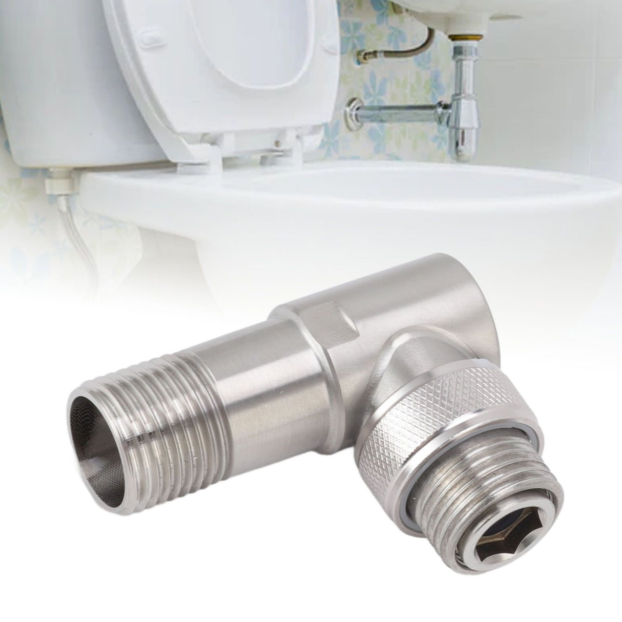 Angle Stop Valve Male G1/2 304 Stainless Steel 1 in 2 Out Integrated Design Automatic Water Stop Valve for Toilet On Off Integrated Angle Valve