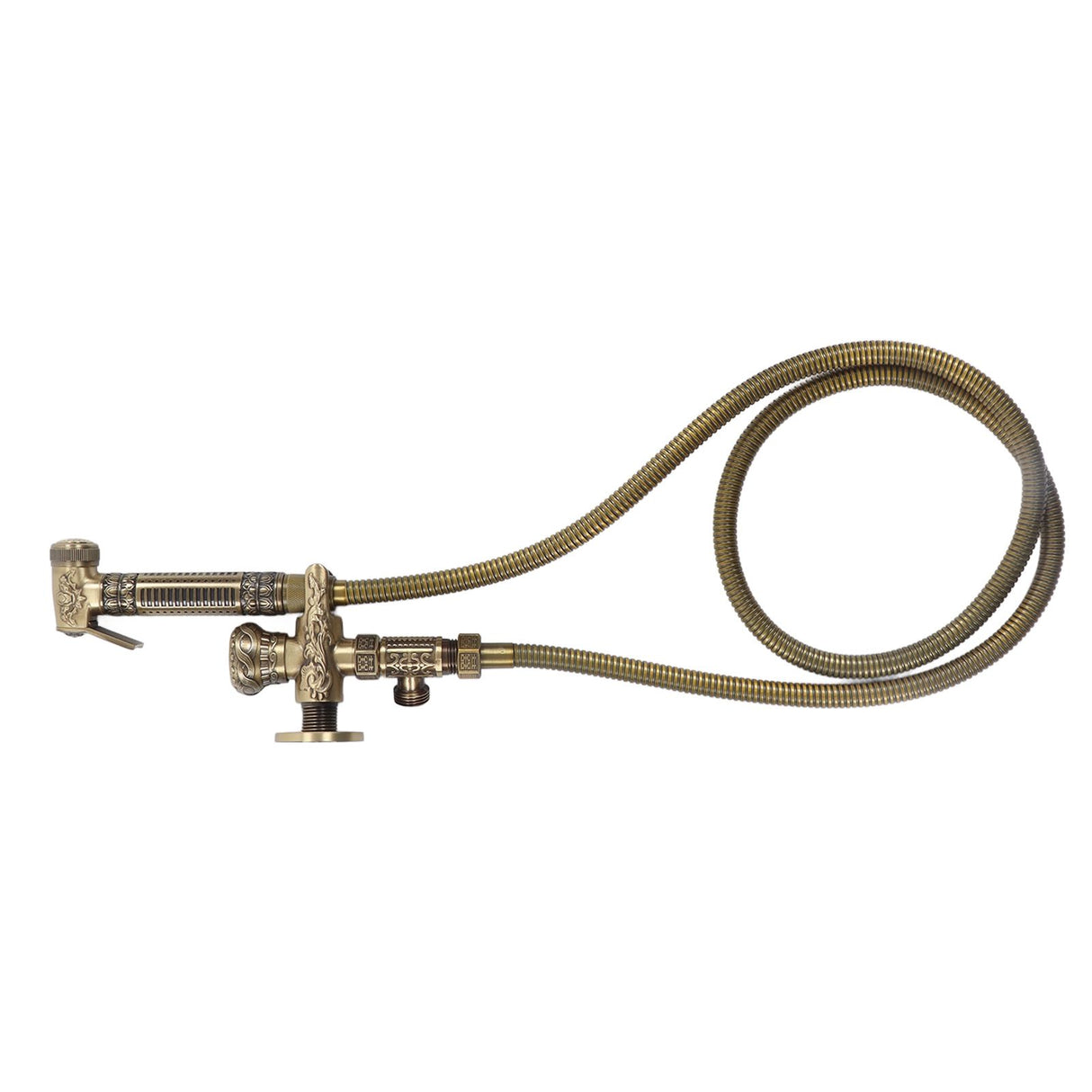 Antique Bidet Sprayer Female and Male Thread G1/2 Single Handle Antique Copper Finish Toilet Sprayer with Angle Valve