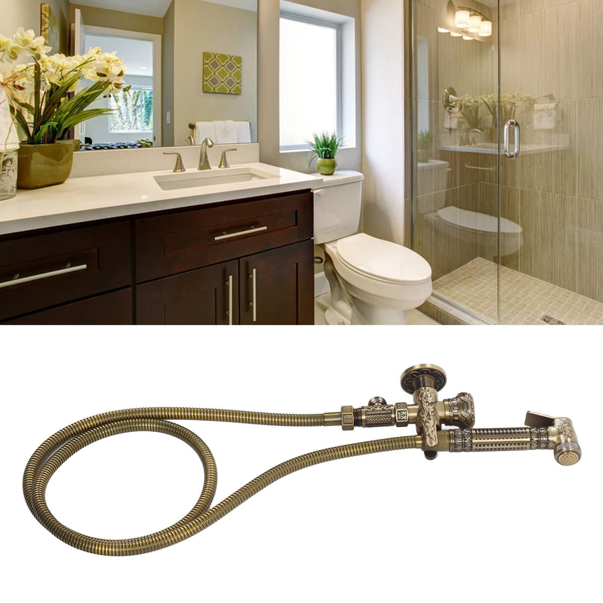 Antique Bidet Sprayer Female and Male Thread G1/2 Single Handle Antique Copper Finish Toilet Sprayer with Angle Valve