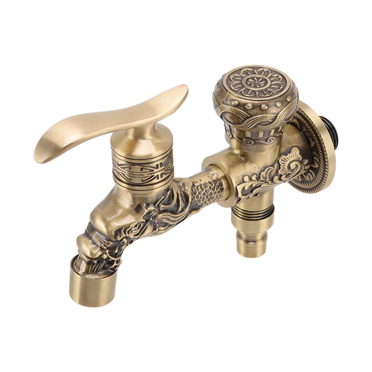 Water Tap 2 Handles 1 Hole Oil Rub Antique Dragon Carved Brass Faucet for Bathroom Sink Countertop Mounted Basin
