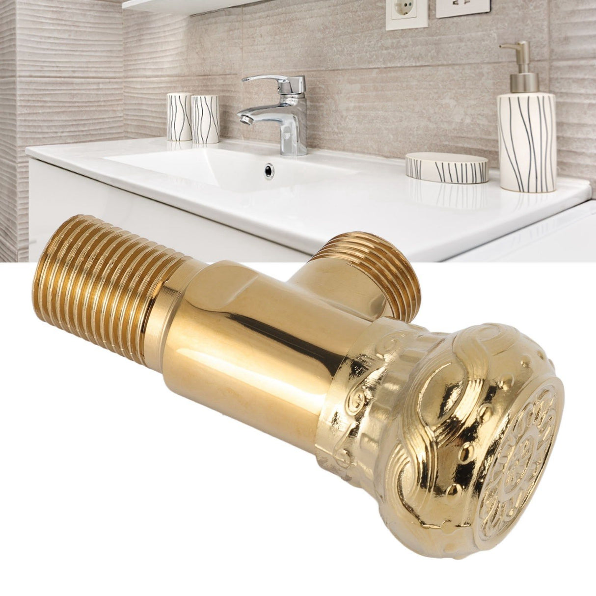 Angle Stop Valve Gold Antique Full Copper Carving Thicken Cold Hot Faucet Water Stop Valve for Bathroom Kitchen