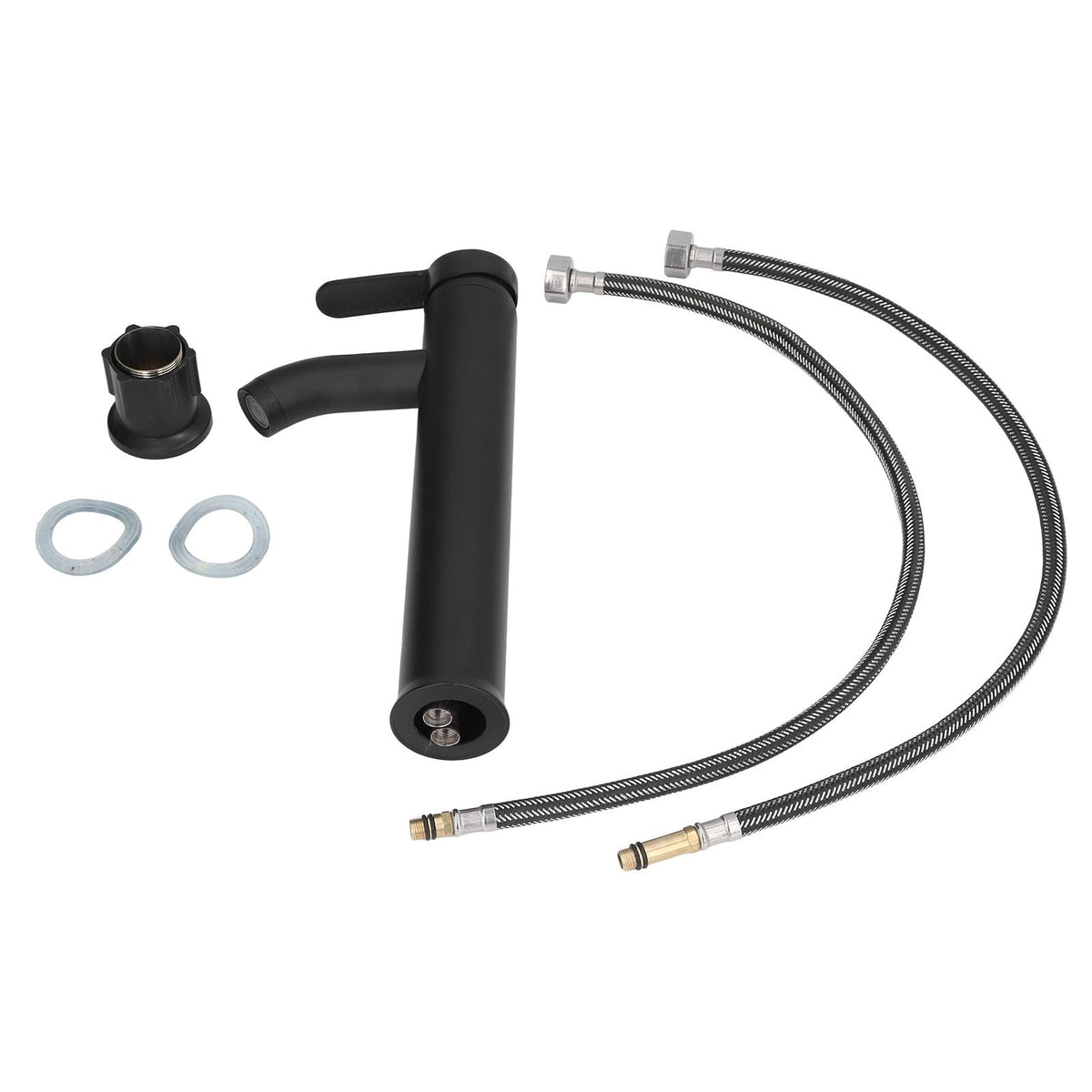 Black Faucet Bathroom G1/2 Stainless Steel Easy Control Matte Black Tall Vessel Sink Faucet with 2 Hoses for Bathroom