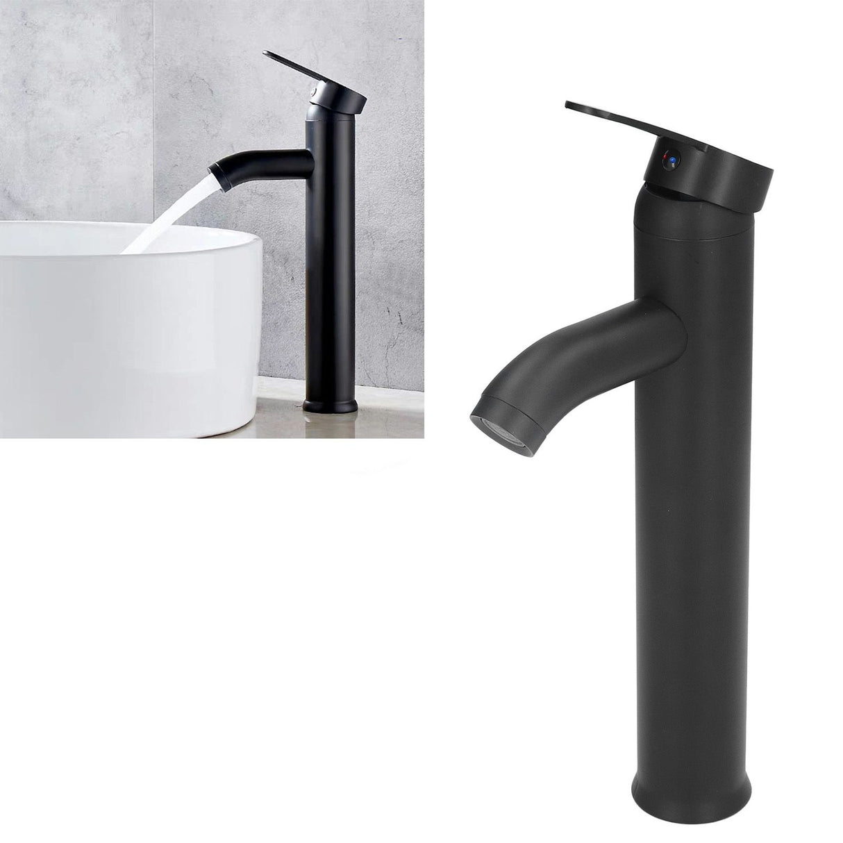 Black Faucet Bathroom G1/2 Stainless Steel Easy Control Matte Black Tall Vessel Sink Faucet with 2 Hoses for Bathroom