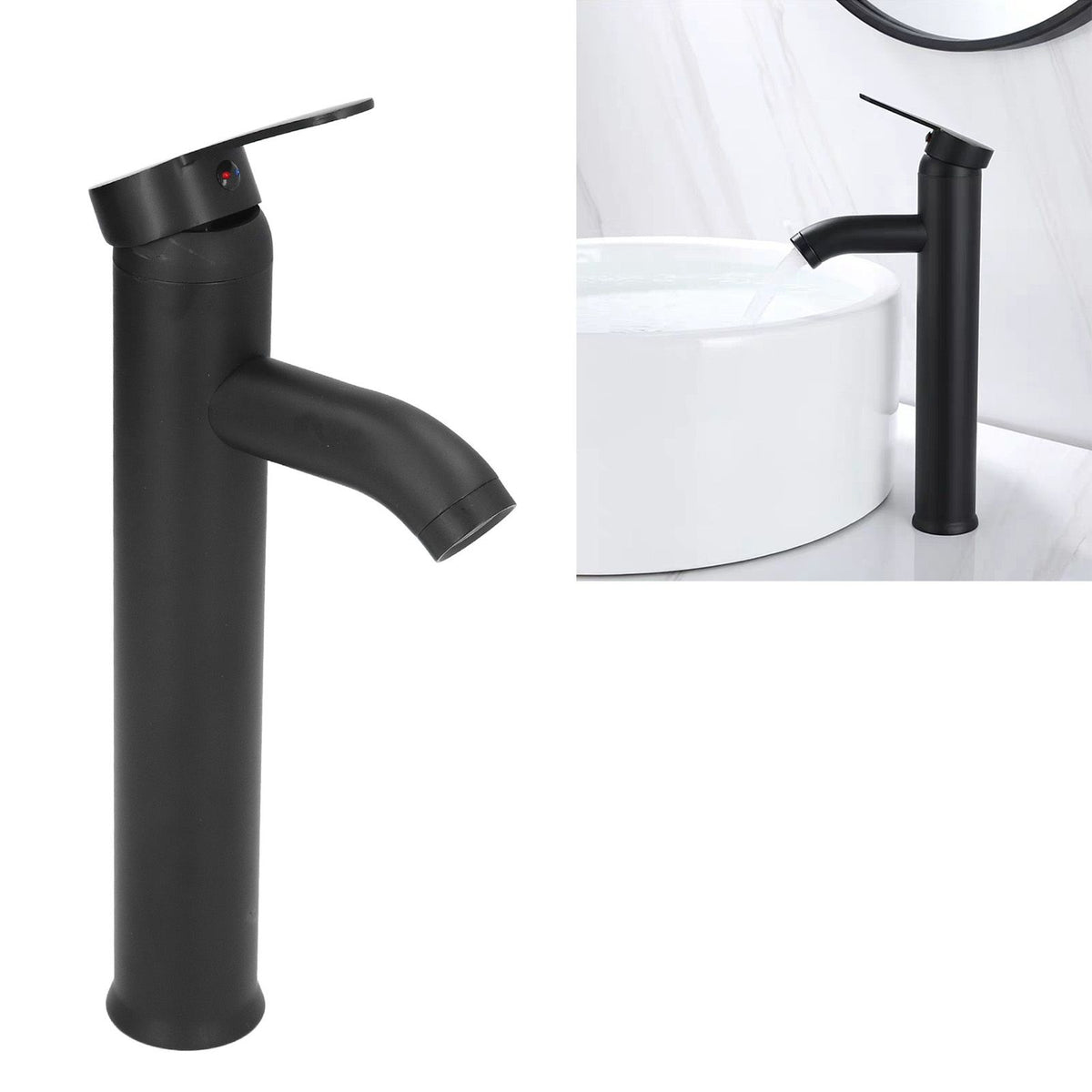 Black Faucet Bathroom G1/2 Stainless Steel Easy Control Matte Black Tall Vessel Sink Faucet with 2 Hoses for Bathroom
