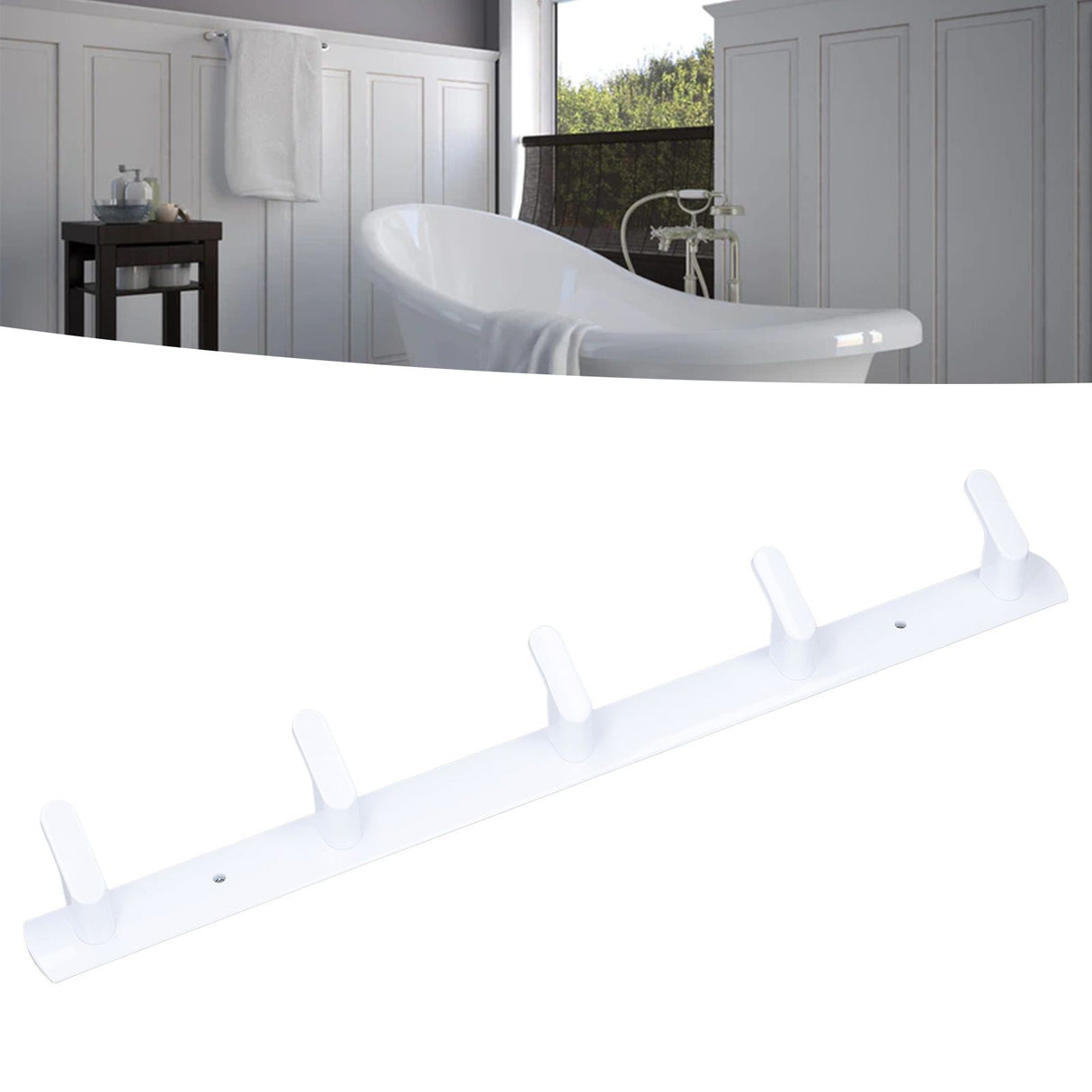 Wall Mounted Coat Rack Modern Stylish Coat Hanger Rack with 5 Hooks for Bathroom Living Room White