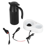 800ml Portable Electric Car Kettles Car Water Dispenser with White Base Silicone Sealing Ring Cover for Travel Boil WaterBlack - Side View