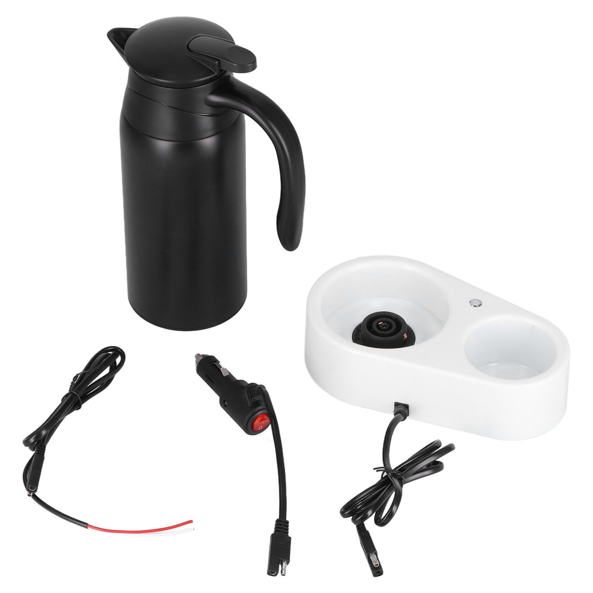 800ml Portable Electric Car Kettles Car Water Dispenser with White Base Silicone Sealing Ring Cover for Travel Boil WaterBlack