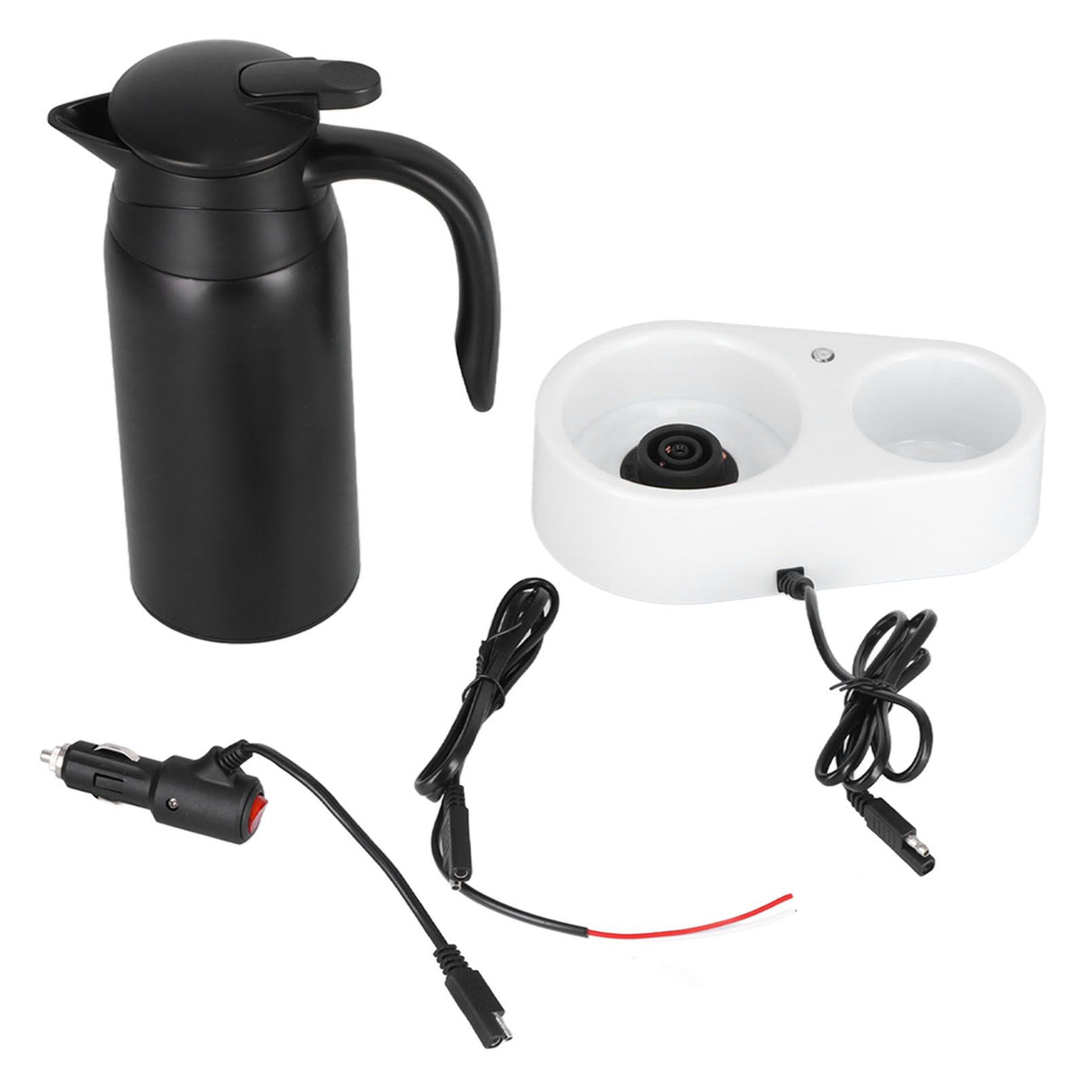 800ml Portable Electric Car Kettles Car Water Dispenser with White Base Silicone Sealing Ring Cover for Travel Boil WaterBlack