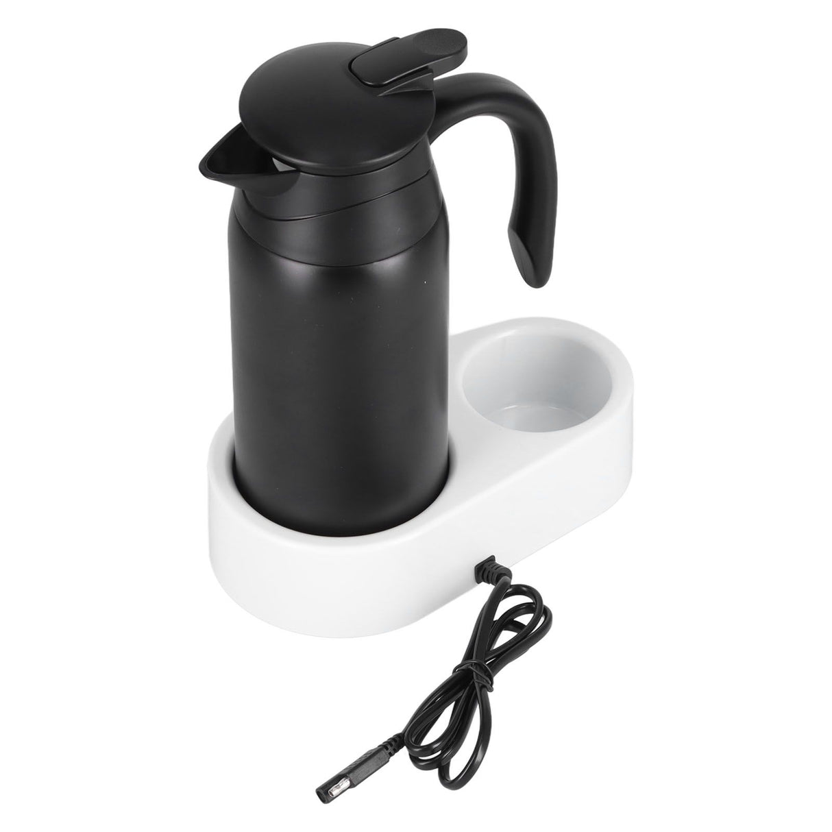 800ml Portable Electric Car Kettles Car Water Dispenser with White Base Silicone Sealing Ring Cover for Travel Boil WaterBlack