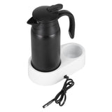 800ml Portable Electric Car Kettles Car Water Dispenser with White Base Silicone Sealing Ring Cover for Travel Boil WaterBlack