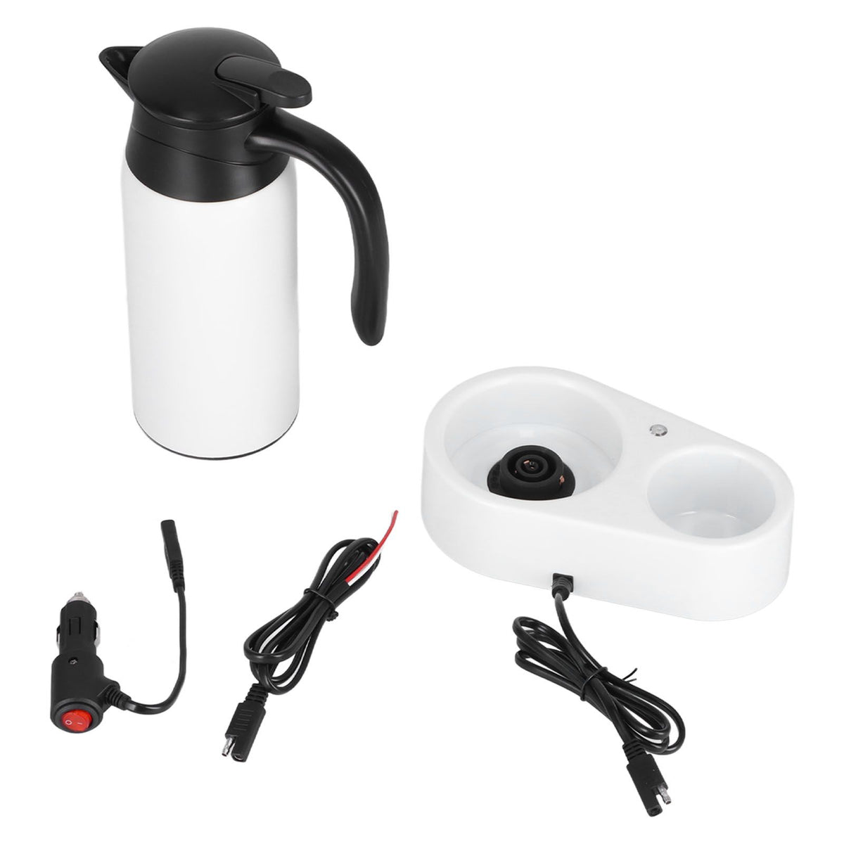 800ml Portable Electric Car Kettles Car Water Dispenser with White Base Silicone Sealing Ring Cover for Travel Boil WaterWhite