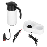 800ml Portable Electric Car Kettles Car Water Dispenser with White Base Silicone Sealing Ring Cover for Travel Boil WaterWhite