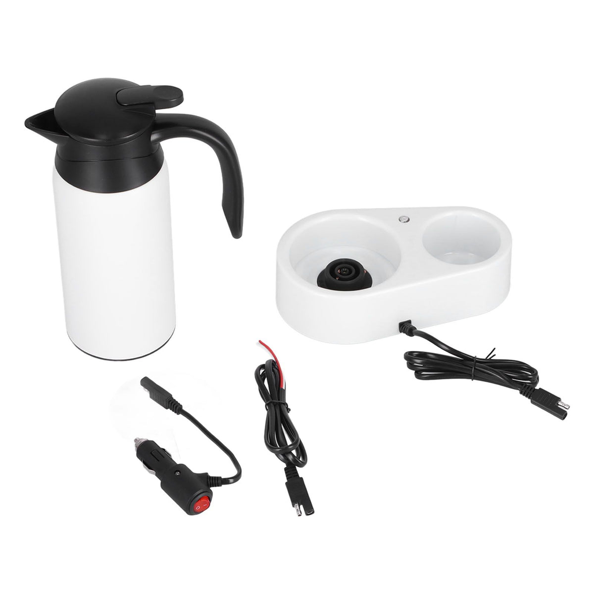 800ml Portable Electric Car Kettles Car Water Dispenser with White Base Silicone Sealing Ring Cover for Travel Boil WaterWhite