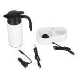 800ml Portable Electric Car Kettles Car Water Dispenser with White Base Silicone Sealing Ring Cover for Travel Boil WaterWhite