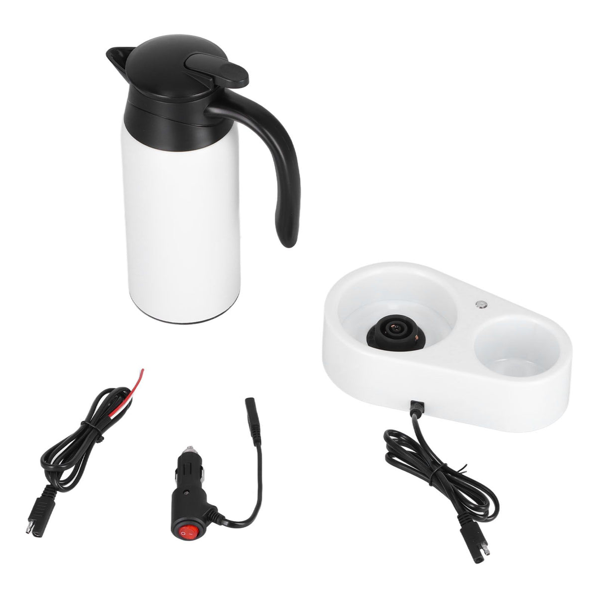 800ml Portable Electric Car Kettles Car Water Dispenser with White Base Silicone Sealing Ring Cover for Travel Boil WaterWhite