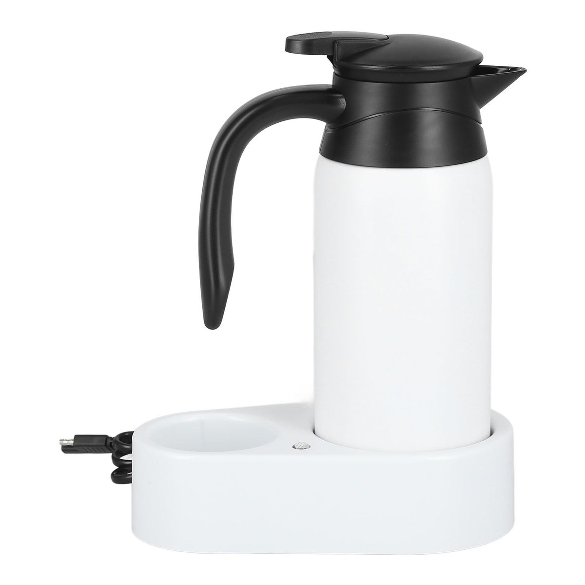 800ml Portable Electric Car Kettles Car Water Dispenser with White Base Silicone Sealing Ring Cover for Travel Boil WaterWhite