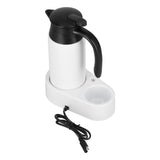800ml Portable Electric Car Kettles Car Water Dispenser with White Base Silicone Sealing Ring Cover for Travel Boil WaterWhite