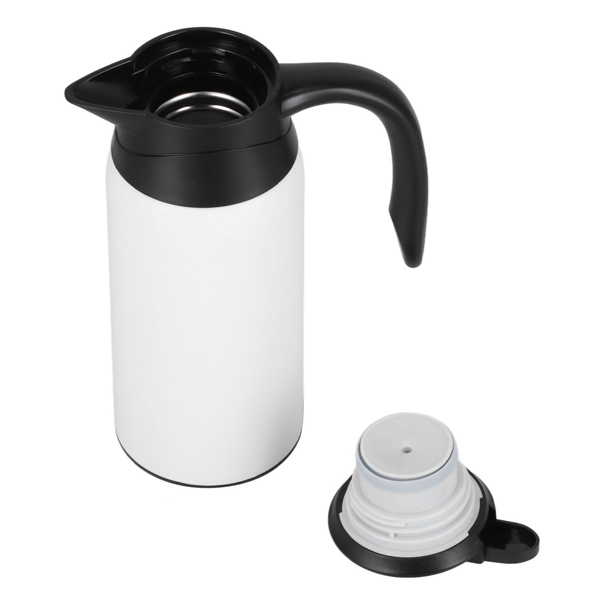 800ml Portable Electric Car Kettles Car Water Dispenser with White Base Silicone Sealing Ring Cover for Travel Boil WaterWhite
