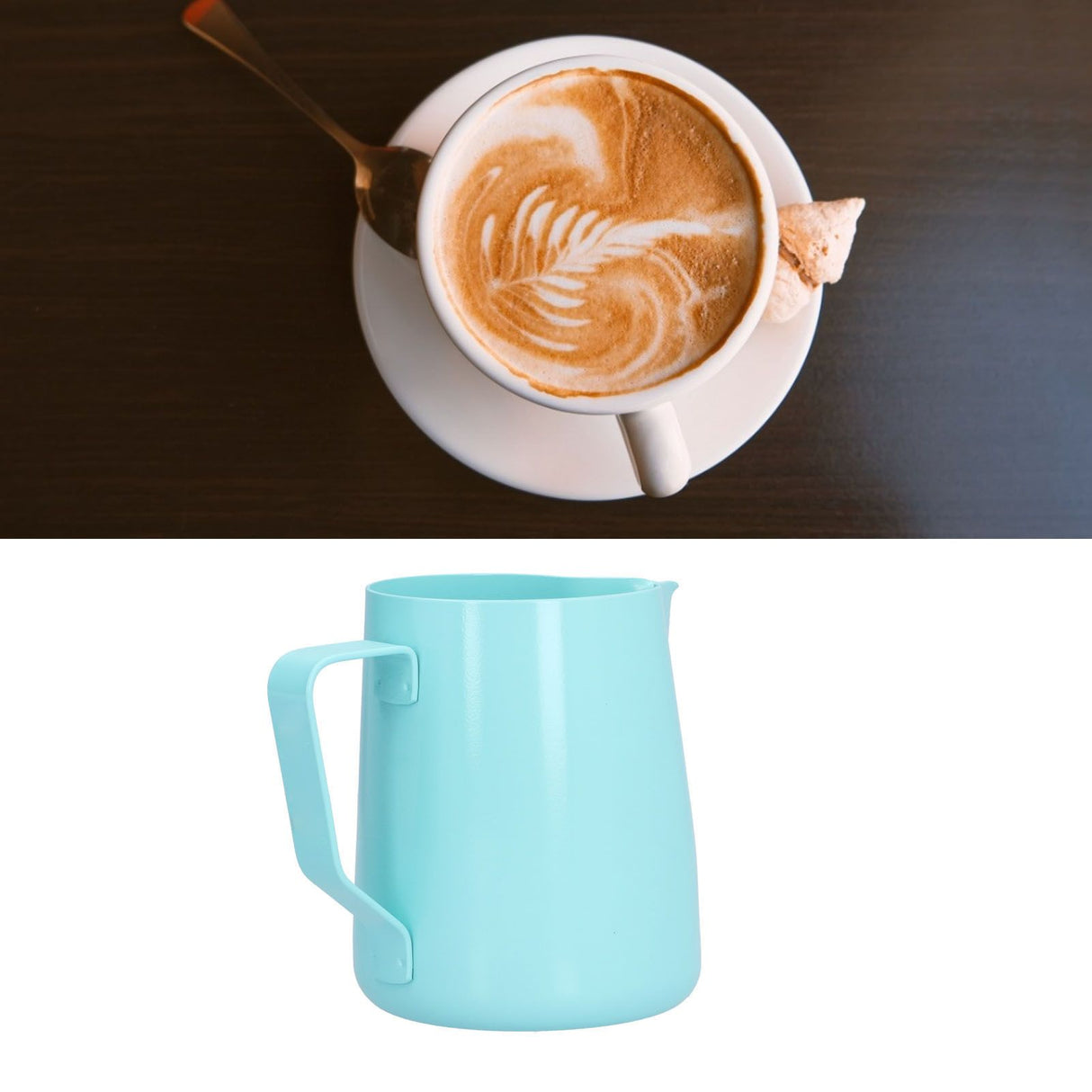 600ml Pointed Mouth Milk Frothing Pitcher Stainless Steel Thickened Milk Frother Cup for HomeBlue