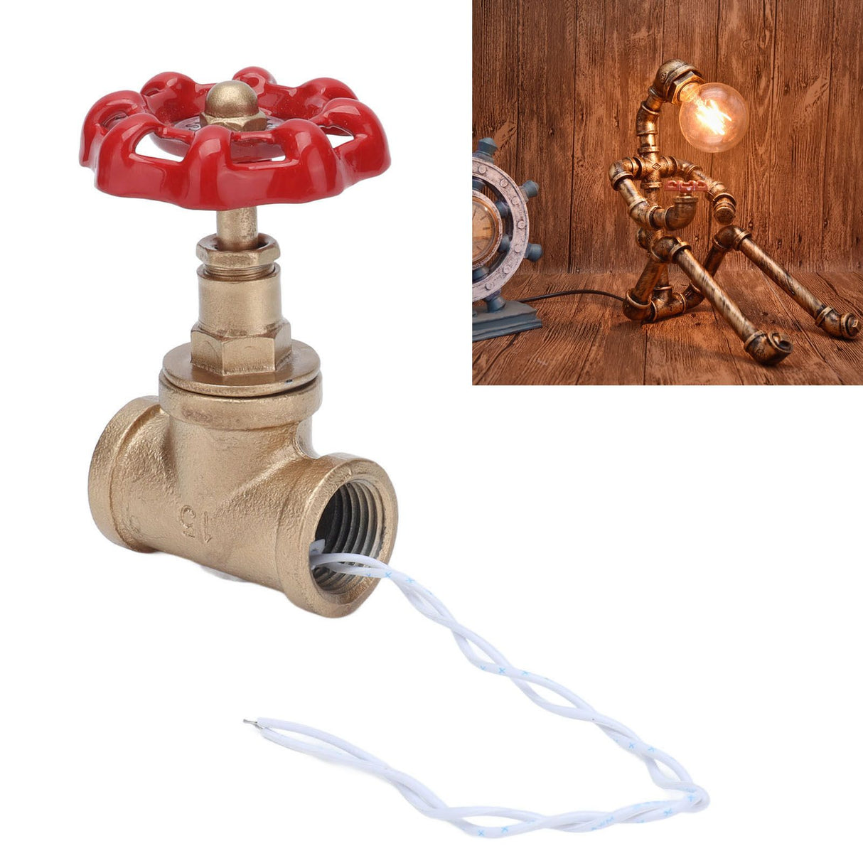 G1/2 Industrial Light Switch Water Pipe Light Switch Steampunk Lamp Switch with Wire 12V/120V
