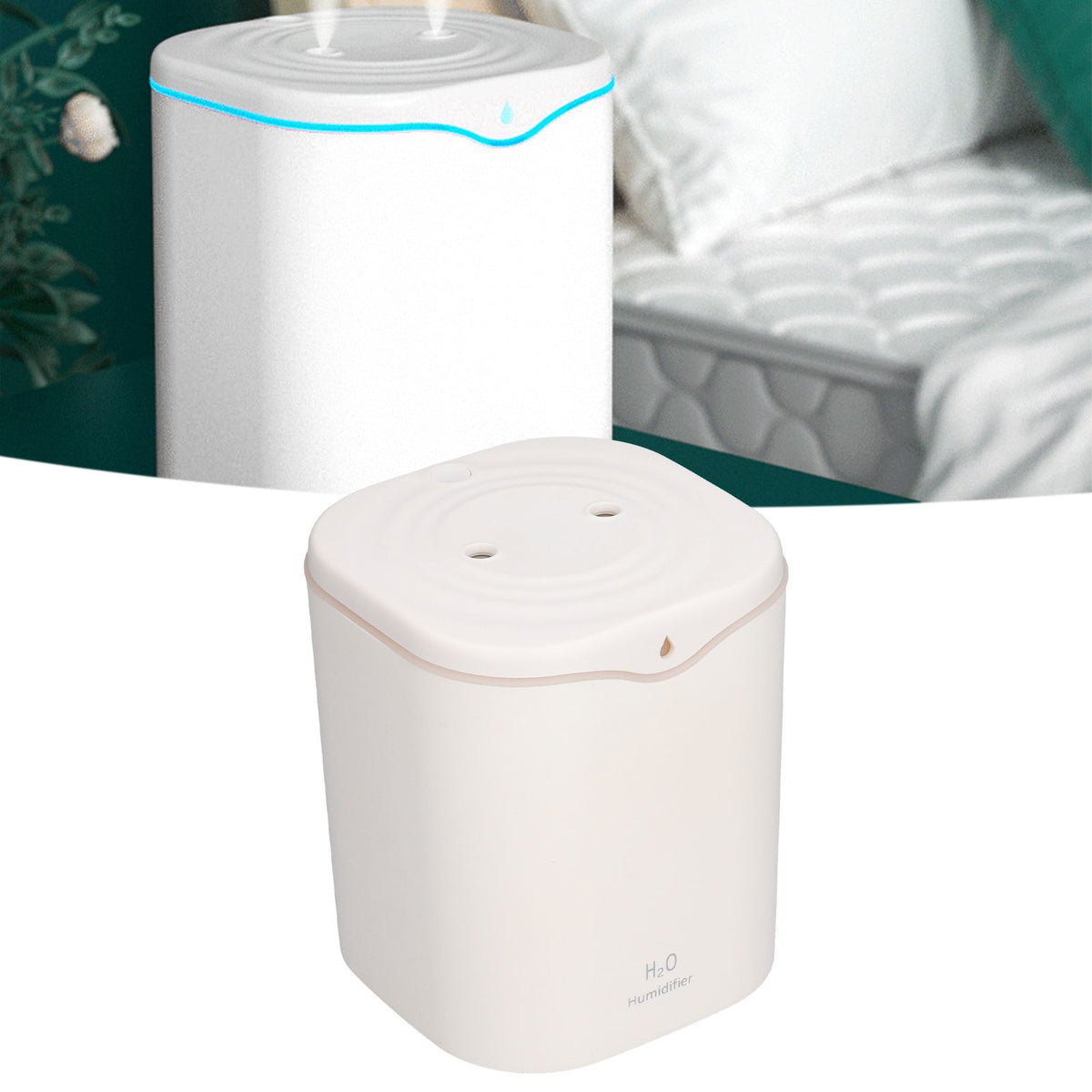 Double Spray Air Humidifier 2L Mini Silent Aroma Diffuser USB Powered for Home Bedroom Office White