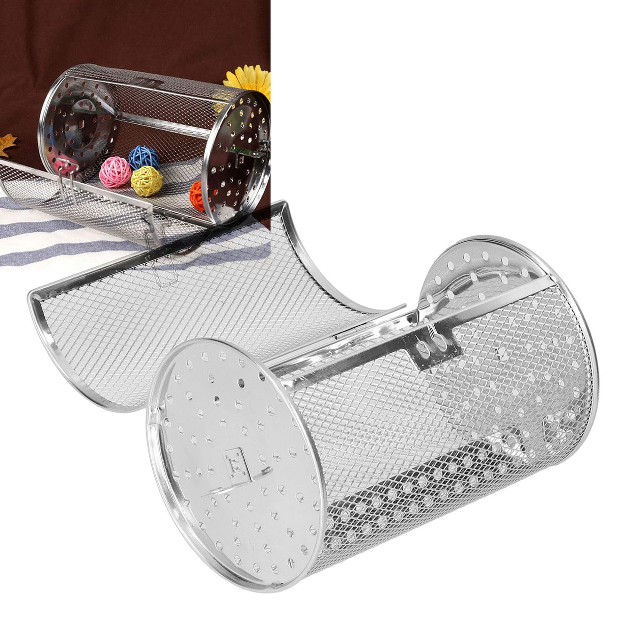 360 Degree Rotatable Fryer Basket Stainless Steel Baking Tool for Kitchen Electric Oven 12x12x18cm
