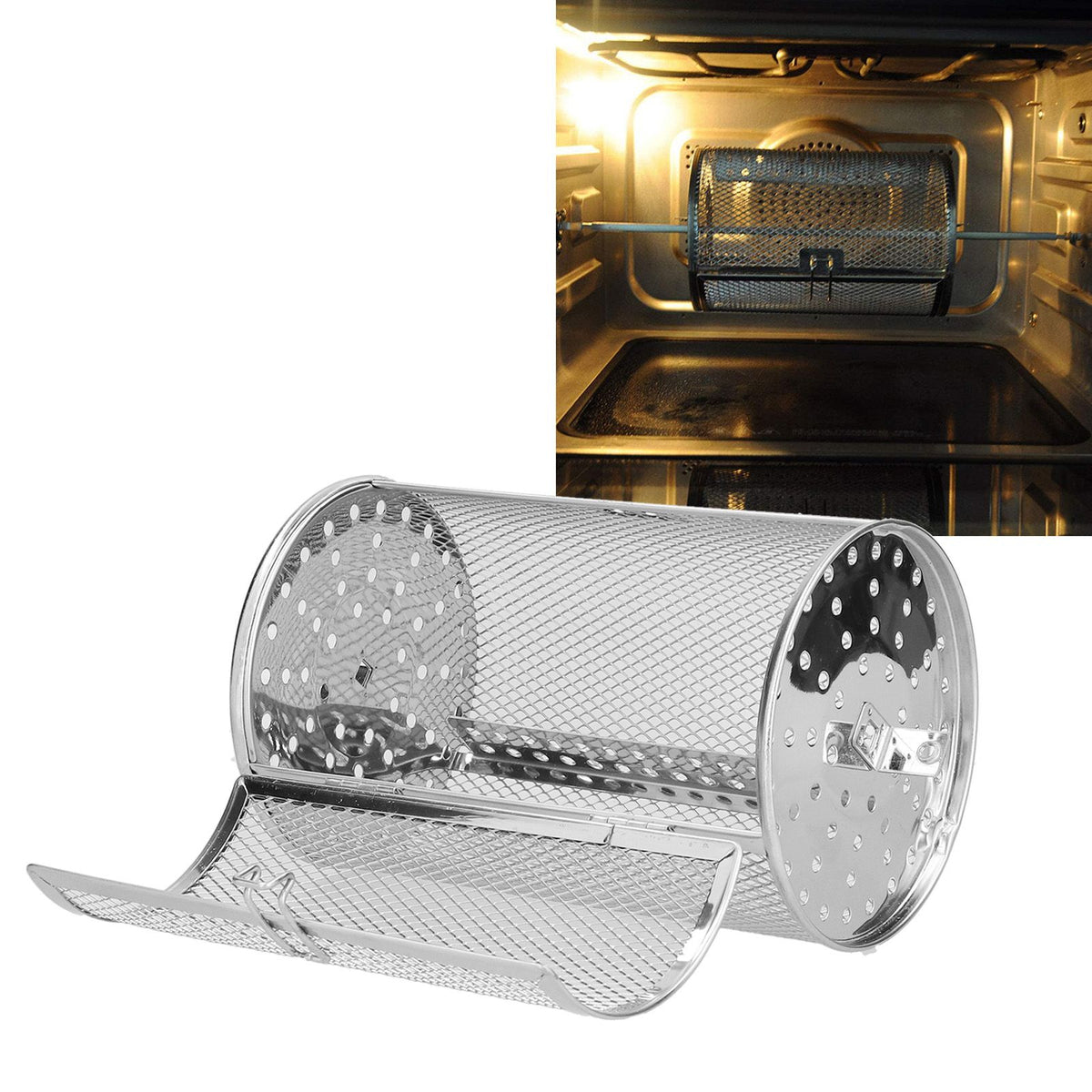 360 Degree Rotatable Fryer Basket Stainless Steel Baking Tool for Kitchen Electric Oven 12x12x18cm